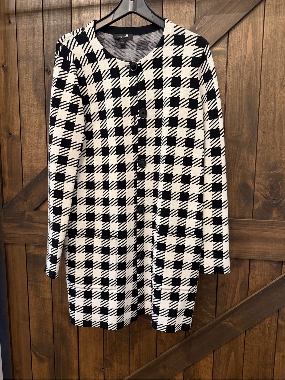 Ann Taylor Black and White Check Pea Coat